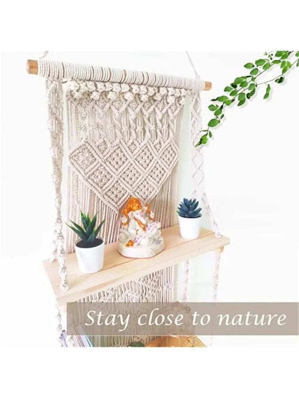 Macrame Wall Hanging Shelf 3 Tier Boho Wall Plant Hanger Shelves, Handmade